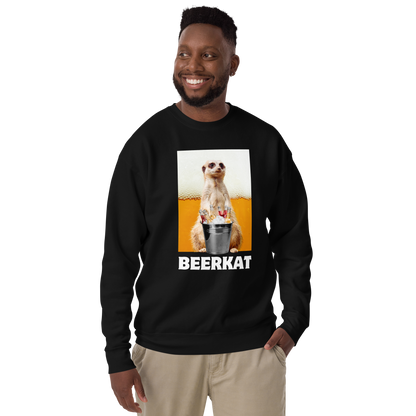 Smiling man wearing a Black Meerkat Graphic Premium Sweatshirt - Boozy Fox