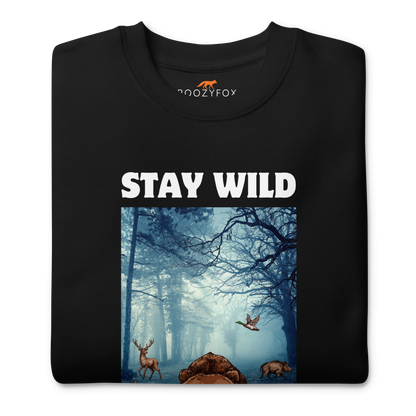 Front details of a Black Stay Wild Bear Graphic Premium Sweatshirt - Boozy Fox