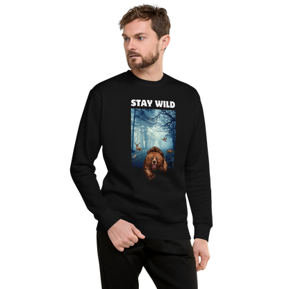 Man wearing a Black Stay Wild Bear Graphic Premium Sweatshirt - Boozy Fox