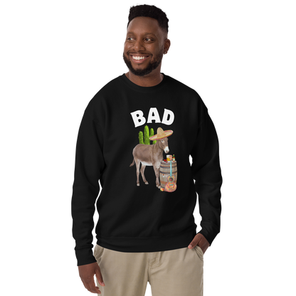 Smiling man wearing a Black Bad Ass Donkey Graphic Premium Sweatshirt - Boozy Fox