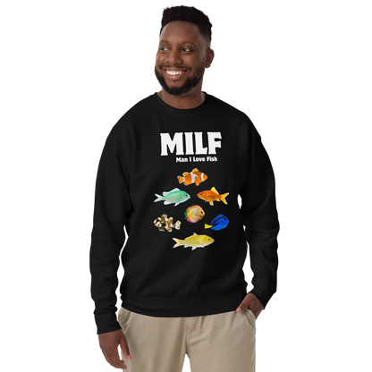 Smiling man wearing a Black Man I Love Fish Graphic Premium Sweatshirt - Boozy Fox