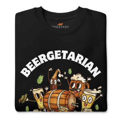 Front details of a black Beergetarian Beer Graphic Premium Sweatshirt - Boozy Fox