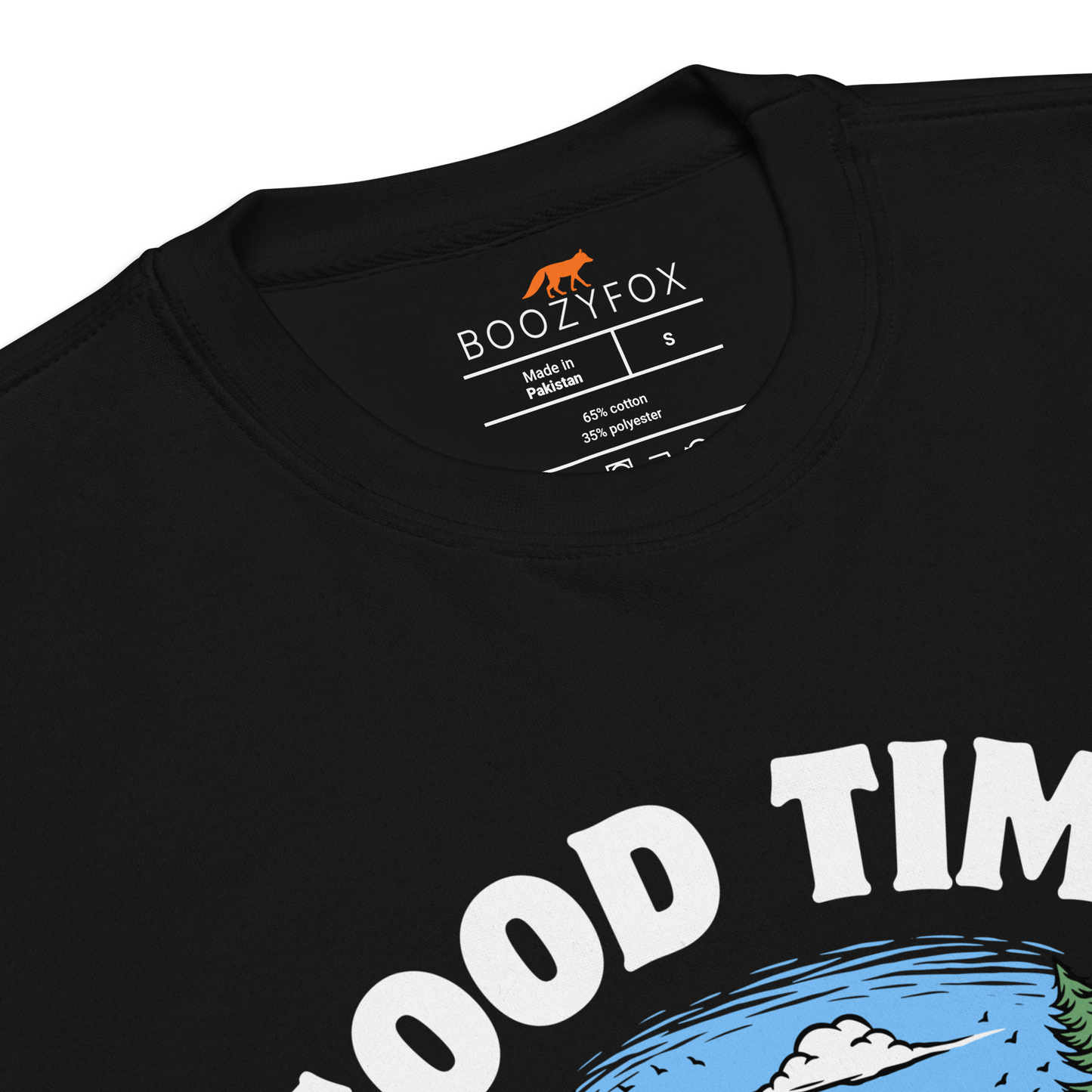 Product details of a Black Good Times Bad Friends Graphic Premium Sweatshirt - Boozy Fox