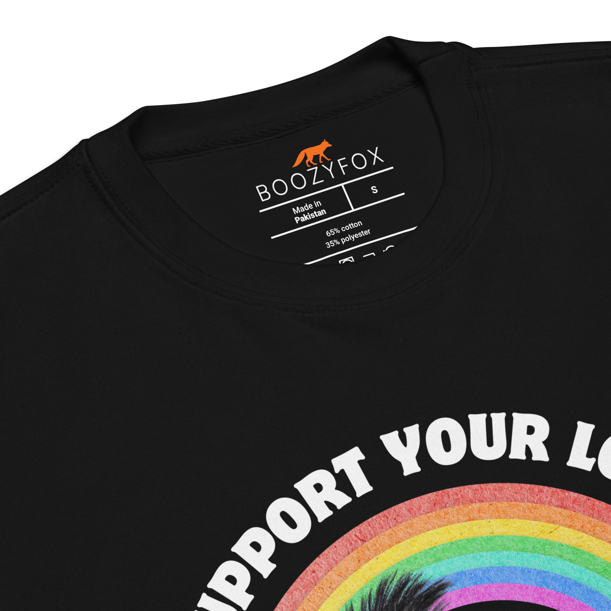 Product details of a Black Support Your Local Street Cats Graphic Premium Sweatshirt - Boozy Fox