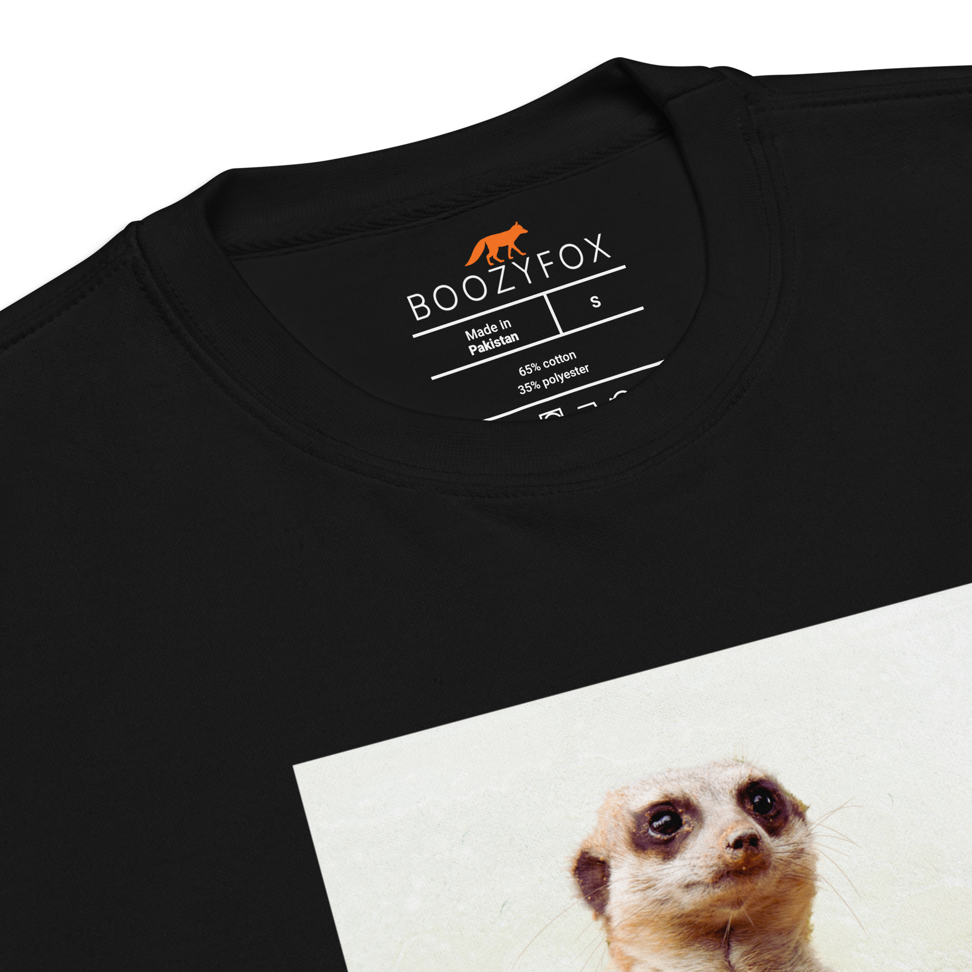 Product details of a Black Meerkat Graphic Premium Sweatshirt - Boozy Fox