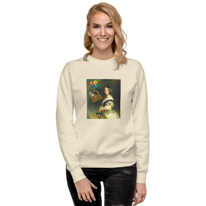 Smiling woman wearing a bone Young Queen Victoria Graphic Premium Sweatshirt - Boozy Fox