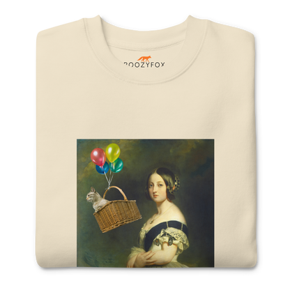 Front details of a bone Young Queen Victoria Graphic Premium Sweatshirt - Boozy Fox