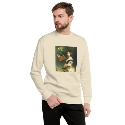 Man wearing a bone Young Queen Victoria Graphic Premium Sweatshirt - Boozy Fox