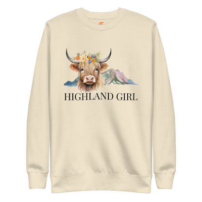 Women's Highland Cow Graphic Premium Sweatshirt Online - bone - Boozy Fox