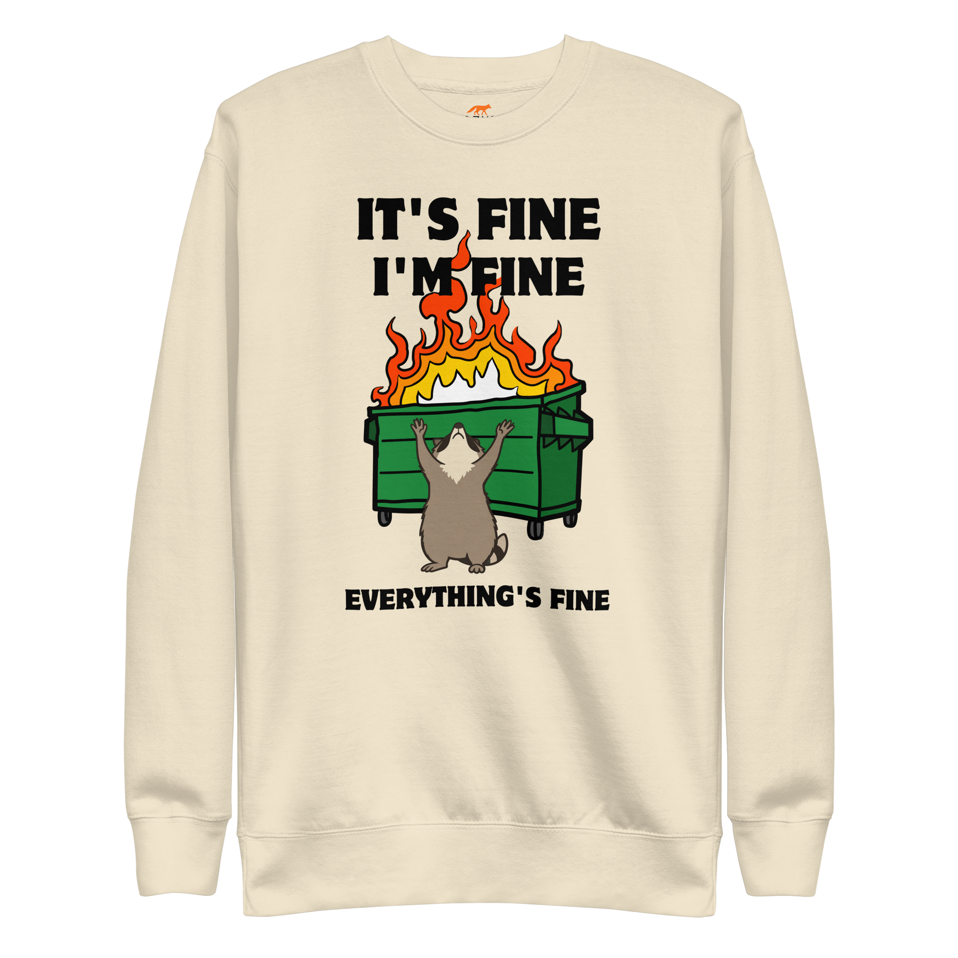 Funny Dumpster Fire Raccoon premium graphic sweatshirt in bone by Boozy Fox