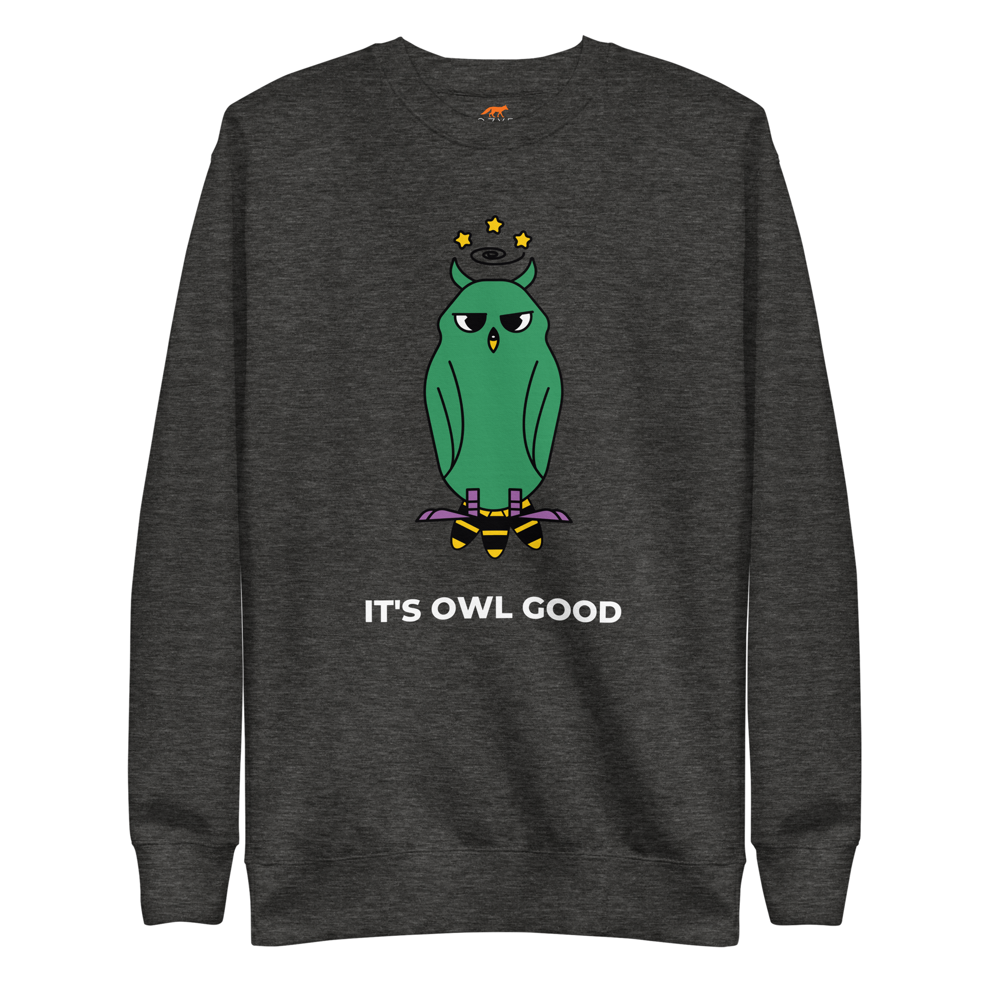 Charcoal Heather Premium Owl Sweatshirt featuring a hootin' cool It's Owl Good graphic on the chest - Funny Graphic Owl Sweatshirts - Boozy Fox