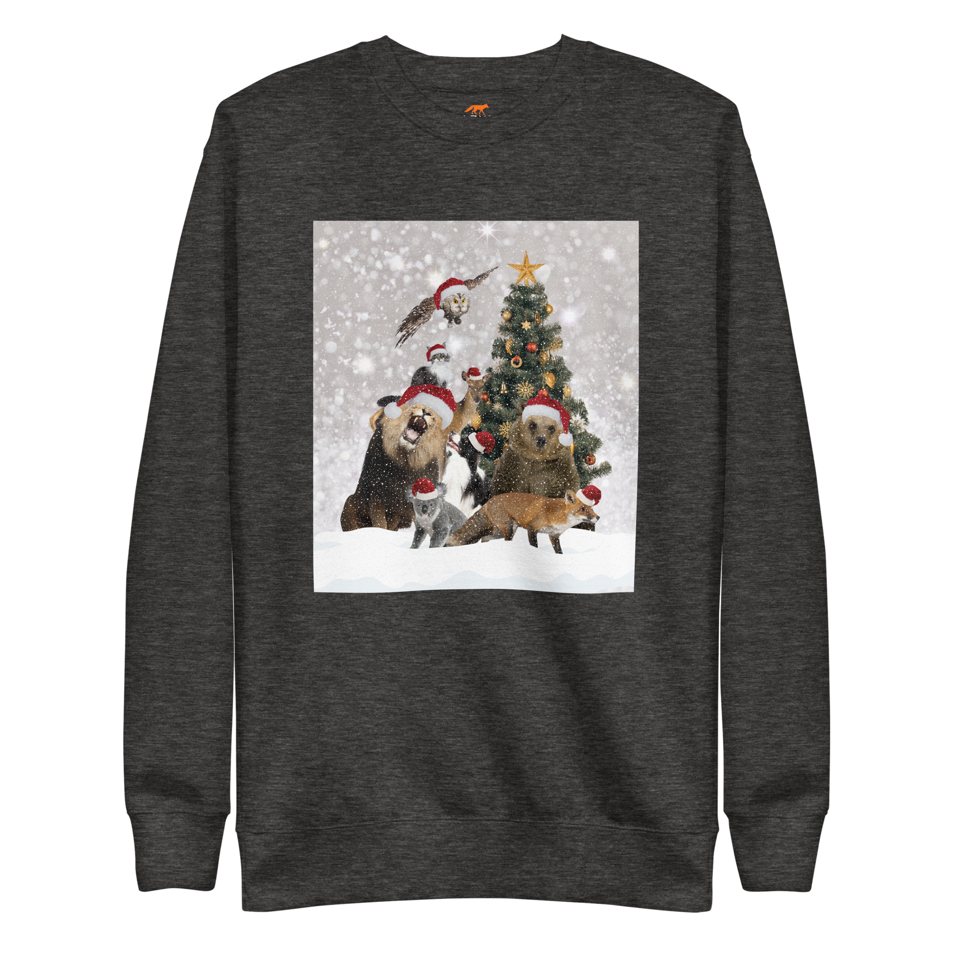 Christmas Animals Graphic Premium Sweatshirt Online - Charcoal Heather - Boozy Fox