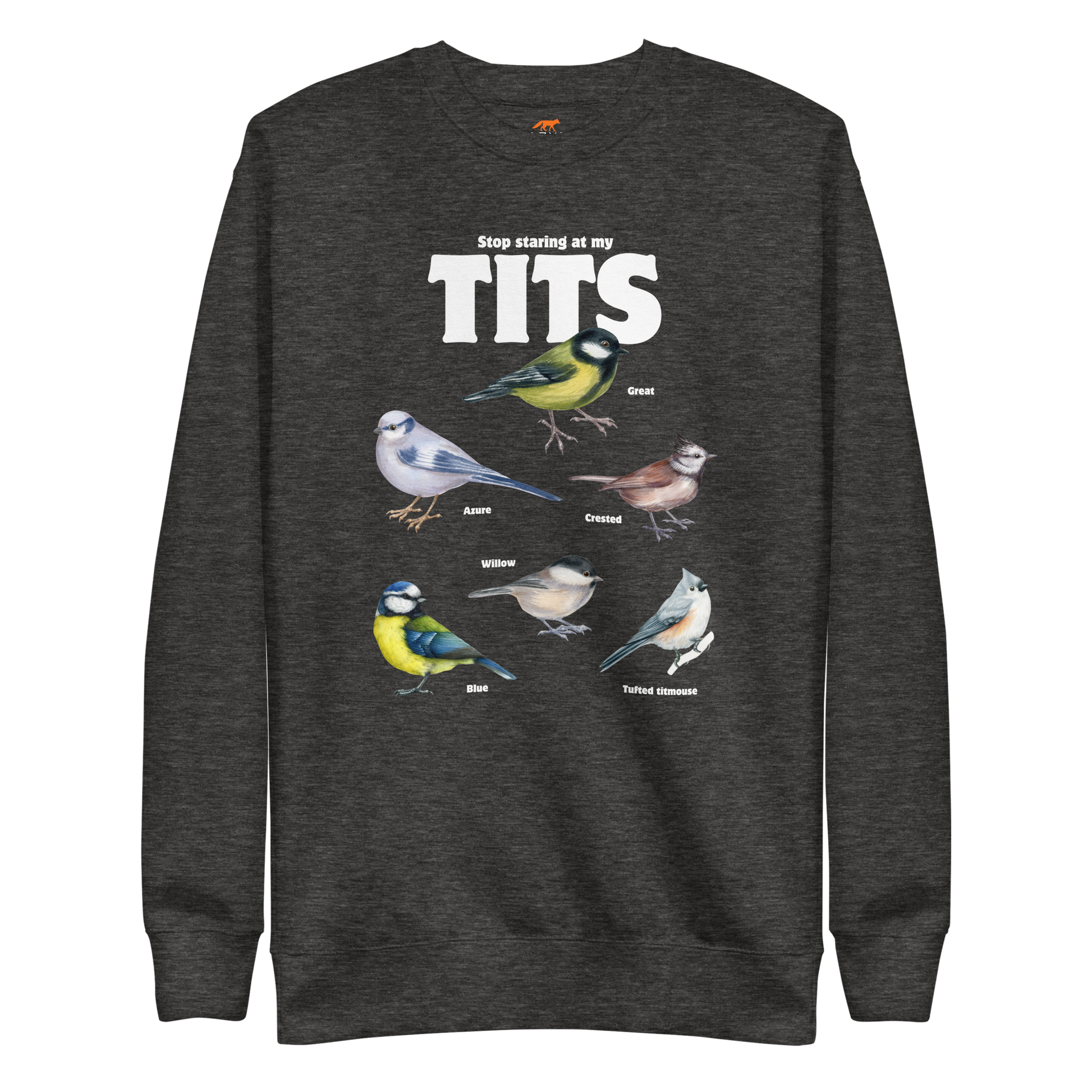 Stop Staring At My Tits Graphic Premium Sweatshirt Online - Charcoal Heather - Boozy Fox