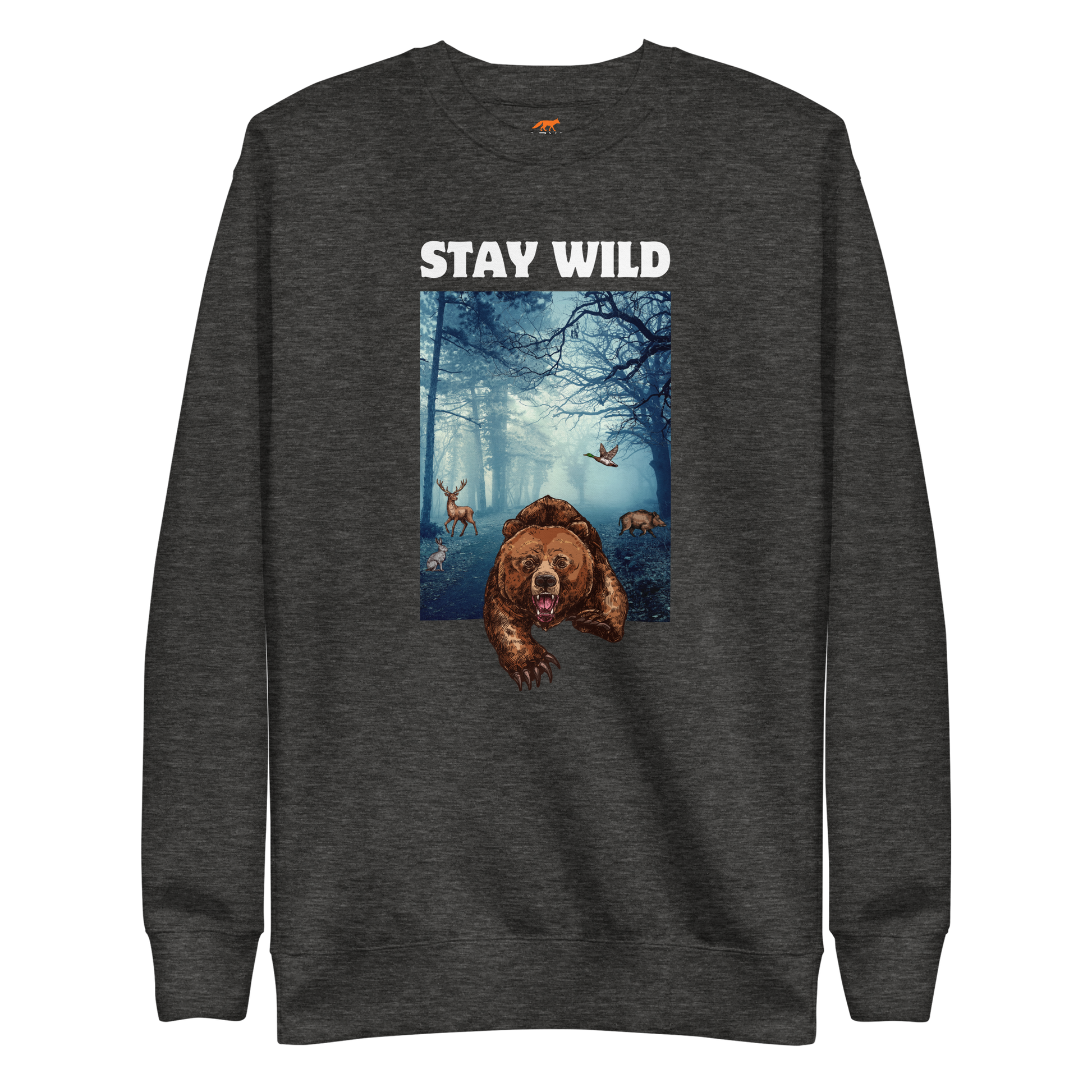Stay Wild Bear Graphic Premium Sweatshirt Online - Charcoal Heather - Boozy Fox