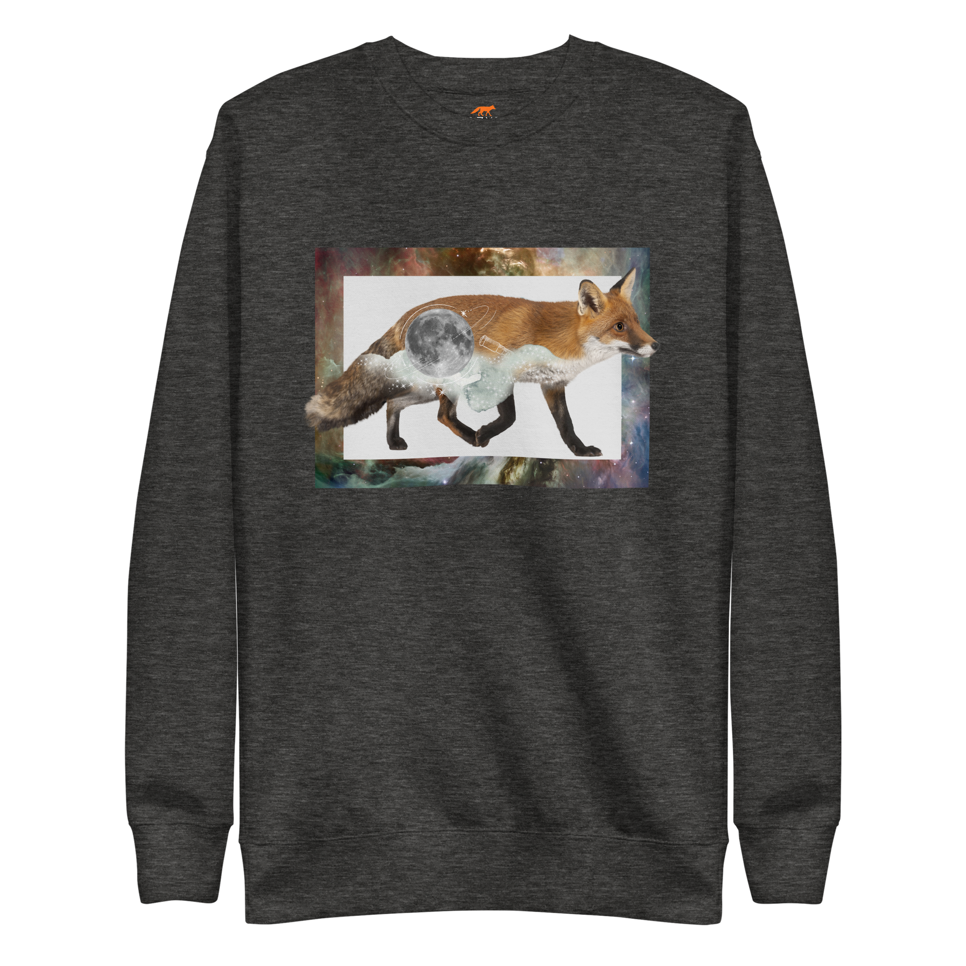 Space Fox Graphic Premium Sweatshirt Online - Charcoal Heather - Boozy Fox