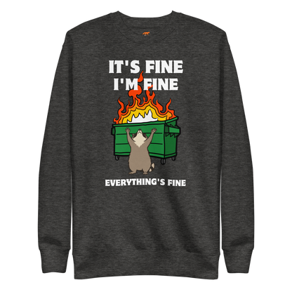 Funny Dumpster Fire Raccoon premium graphic sweatshirt in charcoal grey by Boozy Fox