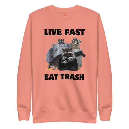 Live Fast, Eat Trash Raccoon Graphic Premium Sweatshirt Online - Dusty Rose - Boozy Fox