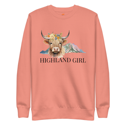 Women's Highland Cow Graphic Premium Sweatshirt Online - dusty rose - Boozy Fox