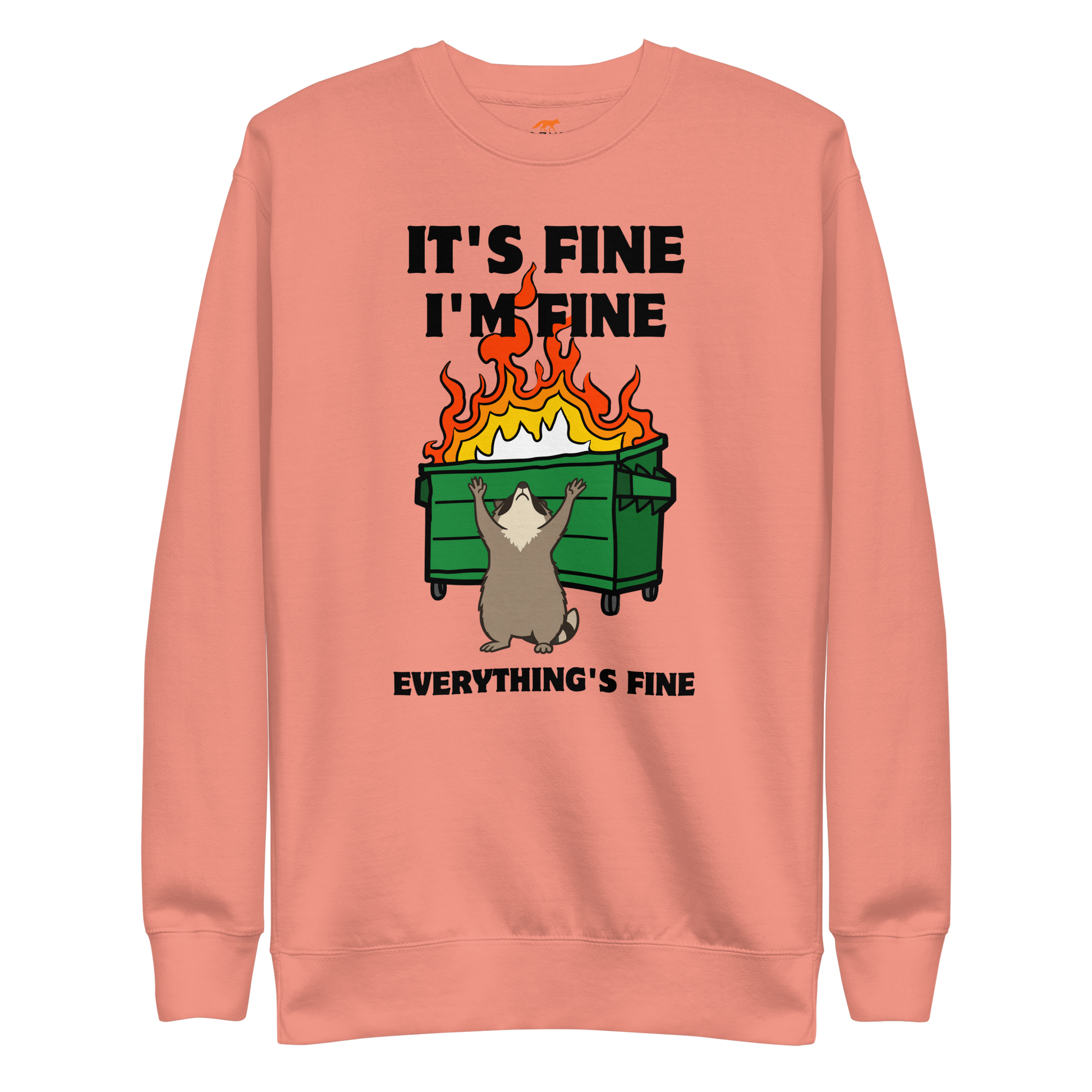 Funny Dumpster Fire Raccoon premium graphic sweatshirt in dusty rose by Boozy Fox