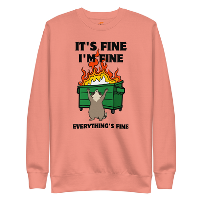 Funny Dumpster Fire Raccoon premium graphic sweatshirt in dusty rose by Boozy Fox