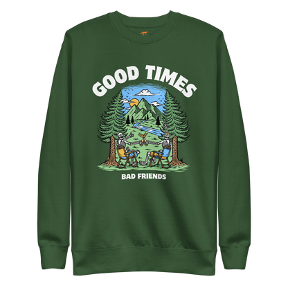 Good Times Bad Friends Graphic Premium Sweatshirt Online - Forest Green - Boozy Fox