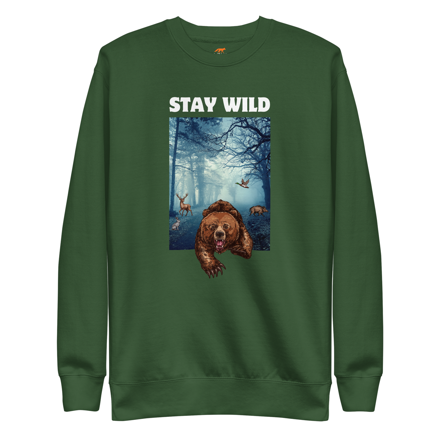 Stay Wild Bear Graphic Premium Sweatshirt Online - Forest Green - Boozy Fox