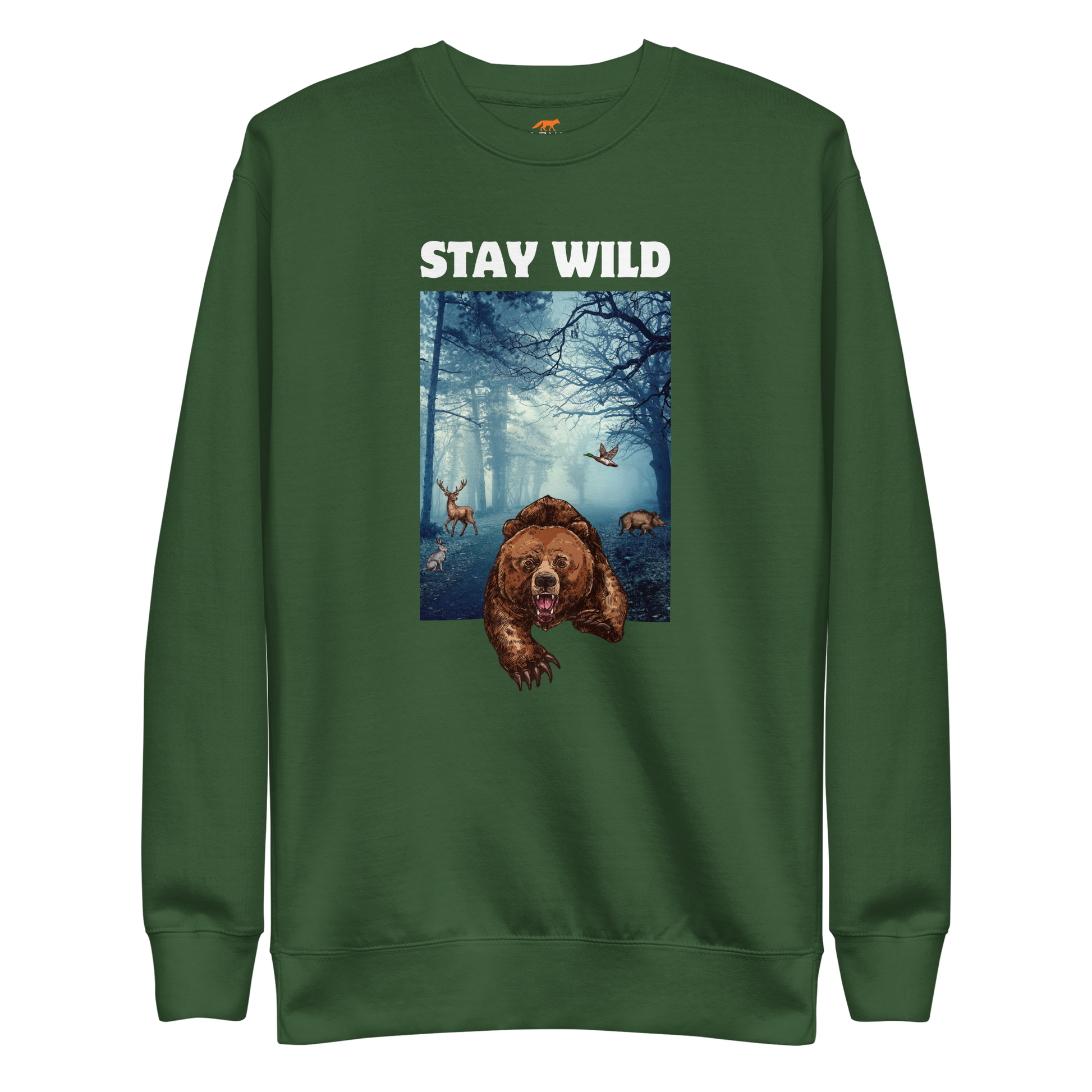 Stay Wild Bear Graphic Premium Sweatshirt Online - Forest Green - Boozy Fox