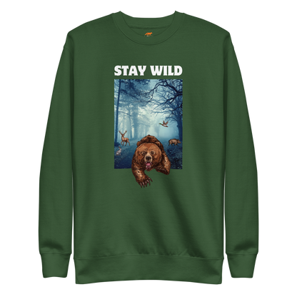 Stay Wild Bear Graphic Premium Sweatshirt Online - Forest Green - Boozy Fox