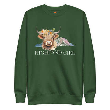 Women's Highland Cow Graphic Premium Sweatshirt Online - forest green - Boozy Fox
