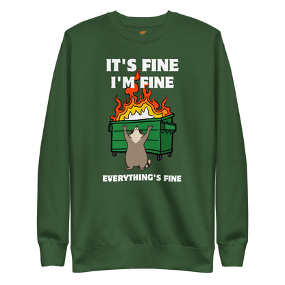 Funny Dumpster Fire Raccoon premium graphic sweatshirt in forest green by Boozy Fox