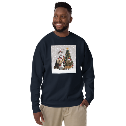 Smiling man wearing a Navy Blazer Christmas Animals Graphic Premium Sweatshirt - Boozy Fox