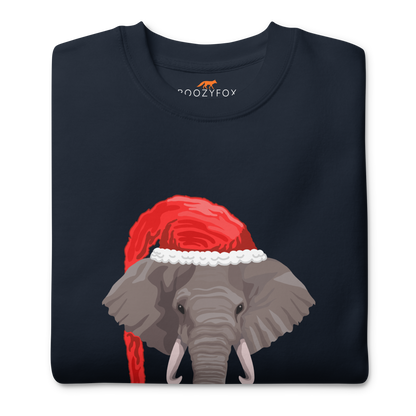 Front details of a Navy Blazer Christmas Elephant Graphic Premium Sweatshirt - Boozy Fox