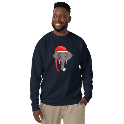 Smiling man wearing a Navy Blazer Christmas Elephant Graphic Premium Sweatshirt - Boozy Fox