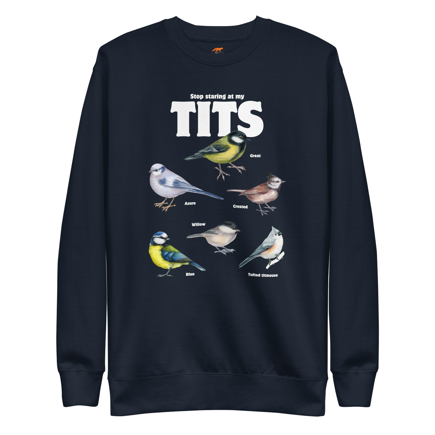 Stop Staring At My Tits Graphic Premium Sweatshirt Online - Navy Blazer - Boozy Fox