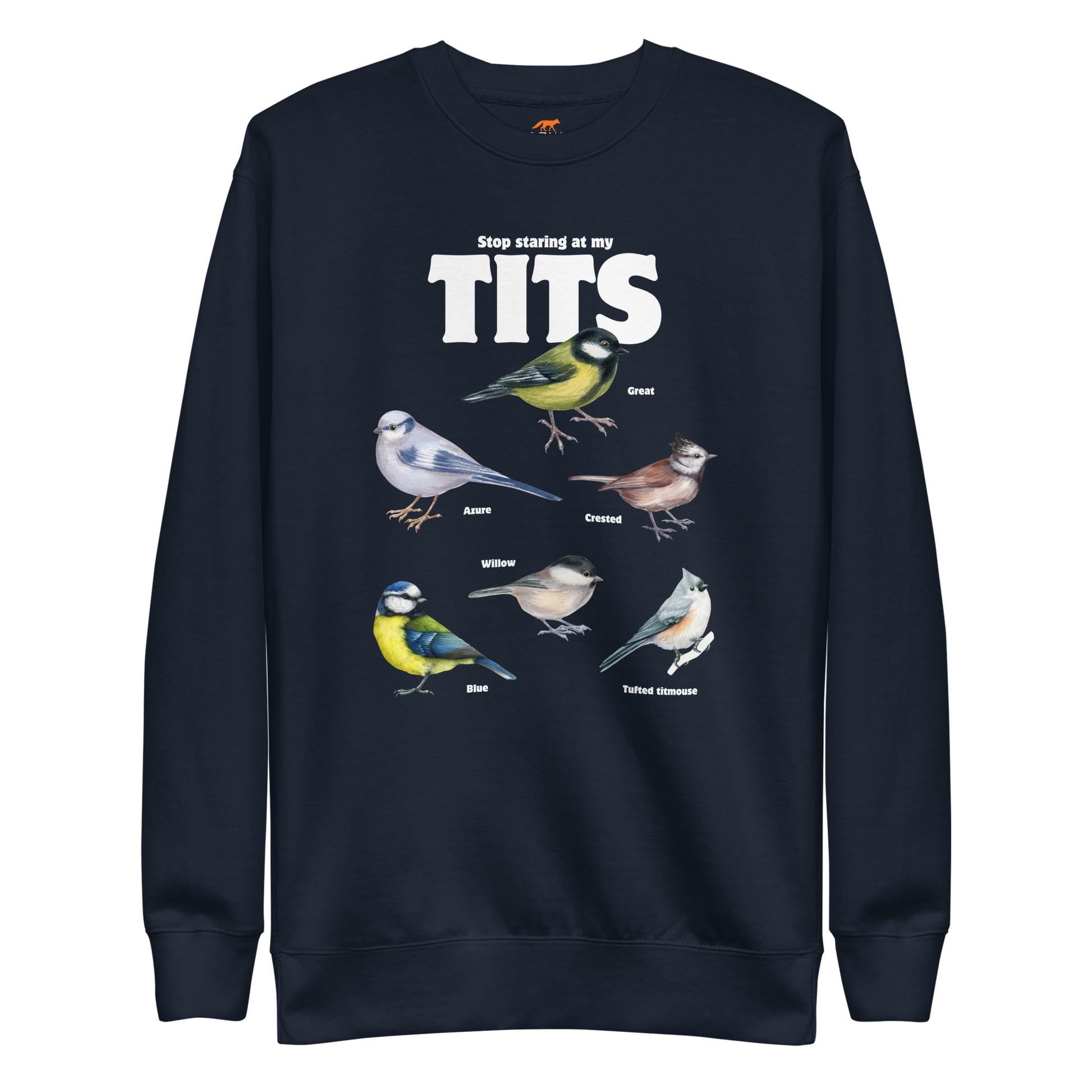 Stop Staring At My Tits Graphic Premium Sweatshirt Online - Navy Blazer - Boozy Fox