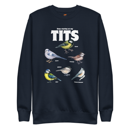 Stop Staring At My Tits Graphic Premium Sweatshirt Online - Navy Blazer - Boozy Fox