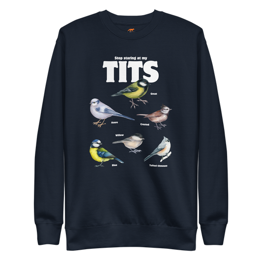 Stop Staring At My Tits Graphic Premium Sweatshirt Online - Navy Blazer - Boozy Fox