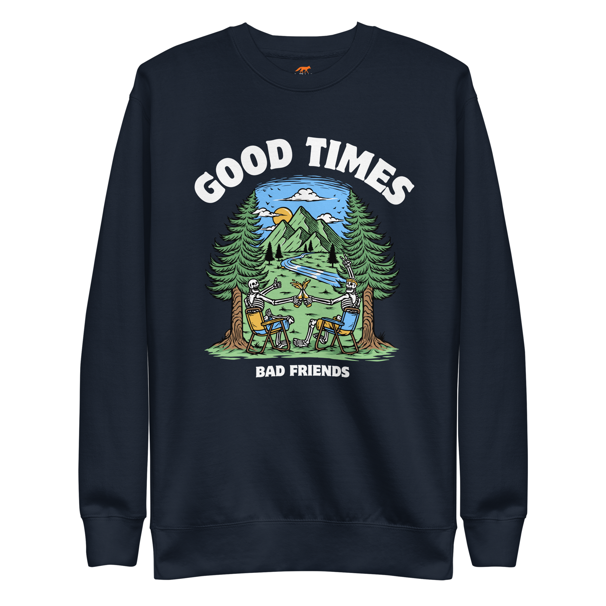 Good Times Bad Friends Graphic Premium Sweatshirt Online - Navy Blazer - Boozy Fox