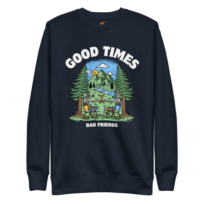 Good Times Bad Friends Graphic Premium Sweatshirt Online - Navy Blazer - Boozy Fox