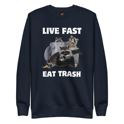 Live Fast, Eat Trash Raccoon Graphic Premium Sweatshirt Online - Navy Blazer - Boozy Fox