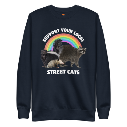 Support Your Local Street Cats Graphic Premium Sweatshirt Online - Navy Blazer - Boozy Fox