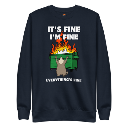 Funny Dumpster Fire Raccoon premium graphic sweatshirt in navy blazer by Boozy Fox