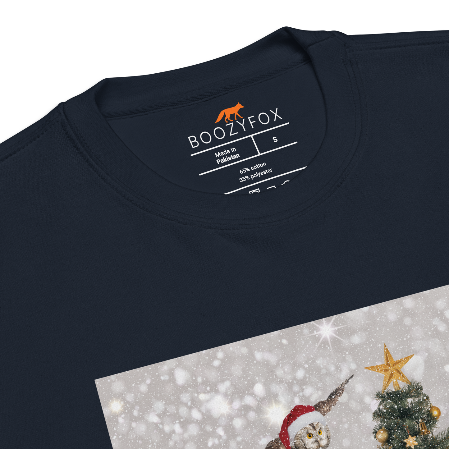 Product details of a Navy Blazer Christmas Animals Graphic Premium Sweatshirt - Boozy Fox