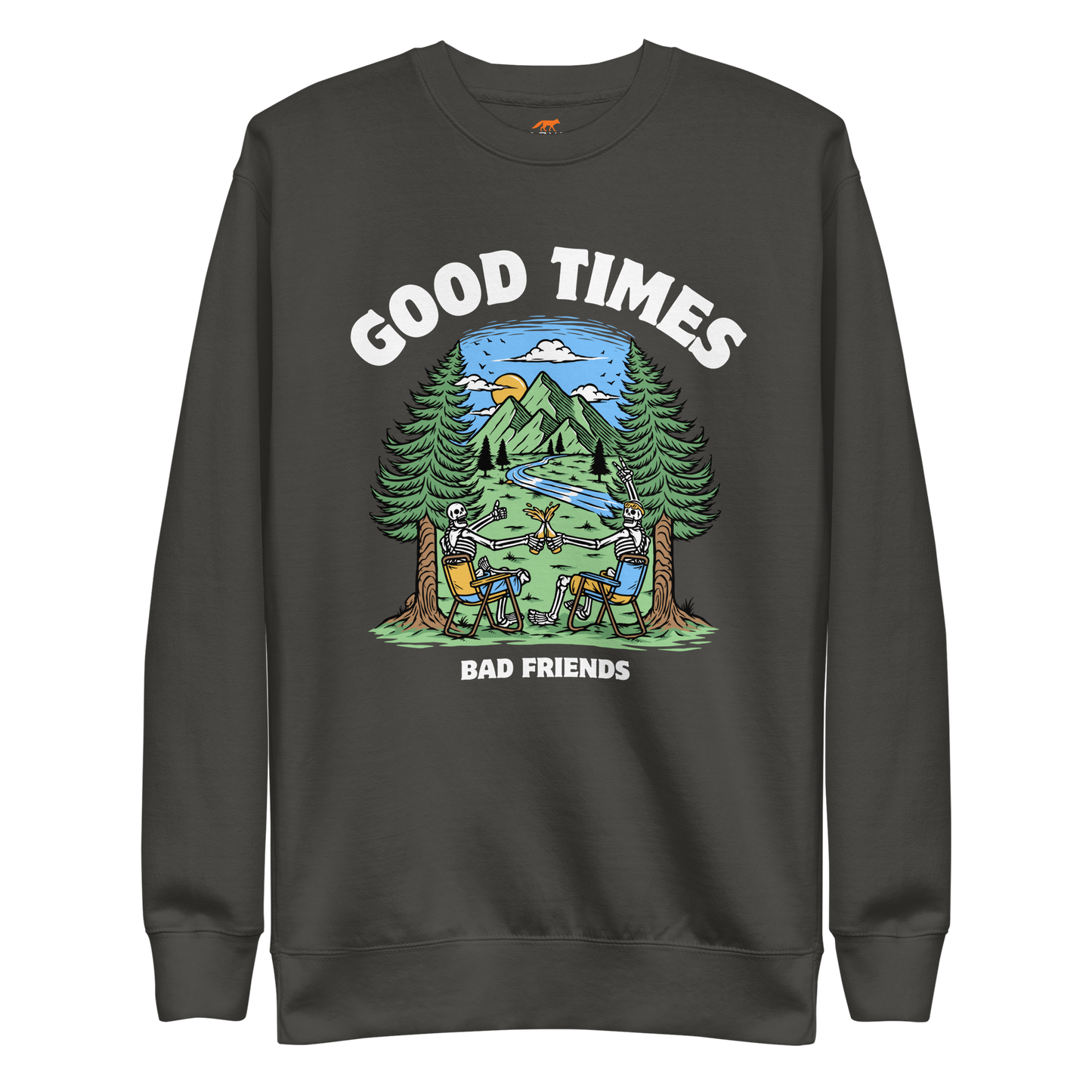 Good Times Bad Friends Graphic Premium Sweatshirt Online - Vintage Black - Boozy Fox