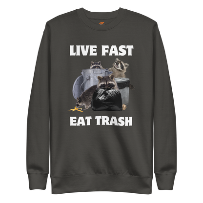Live Fast, Eat Trash Raccoon Graphic Premium Sweatshirt Online - Vintage Black - Boozy Fox