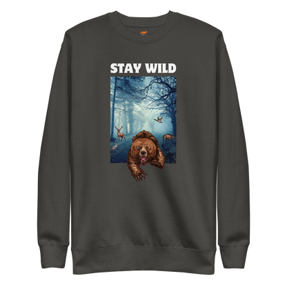 Stay Wild Bear Graphic Premium Sweatshirt Online - Vintage Black - Boozy Fox