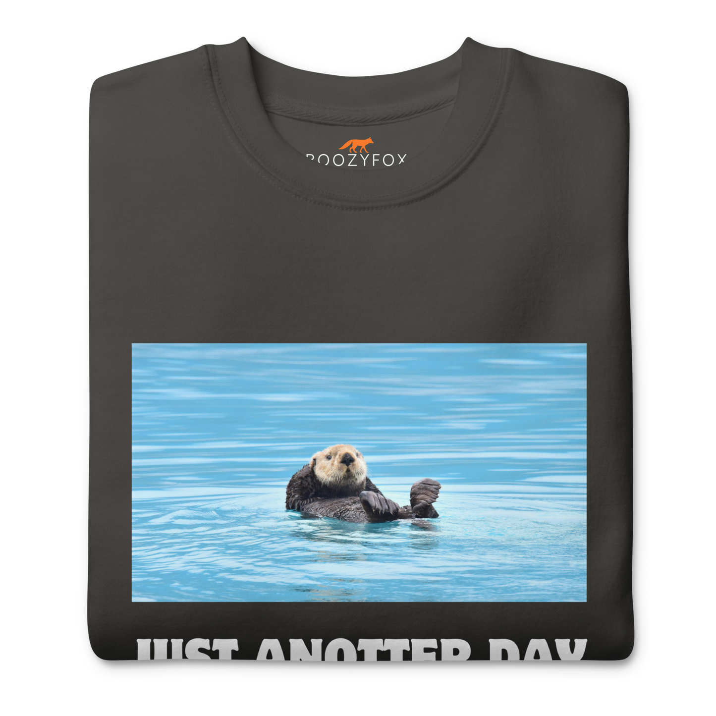 Front details of a Vintage Black Just Anotter Day Otter Graphic Premium Sweatshirt - Boozy Fox
