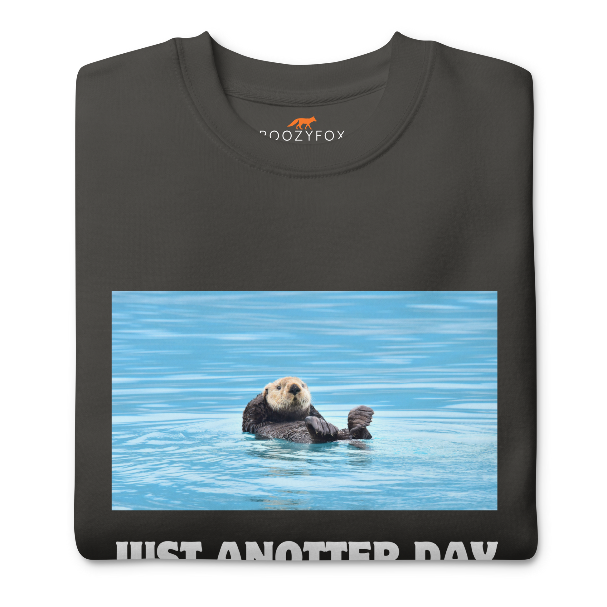 Front details of a Vintage Black Just Anotter Day Otter Graphic Premium Sweatshirt - Boozy Fox