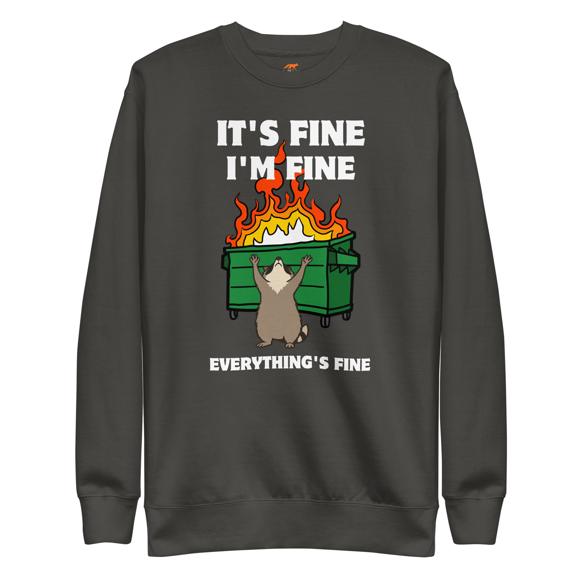 Funny Dumpster Fire Raccoon premium graphic sweatshirt in vintage black by Boozy Fox