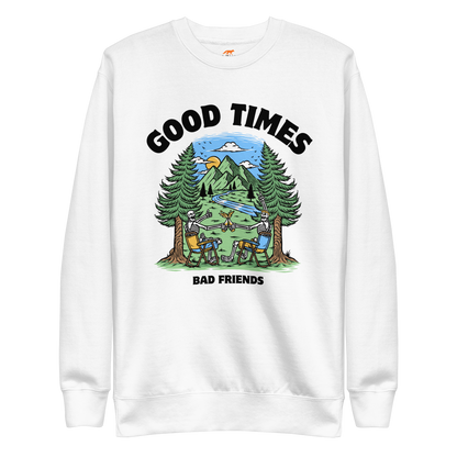 Good Times Bad Friends Graphic Premium Sweatshirt Online - White - Boozy Fox